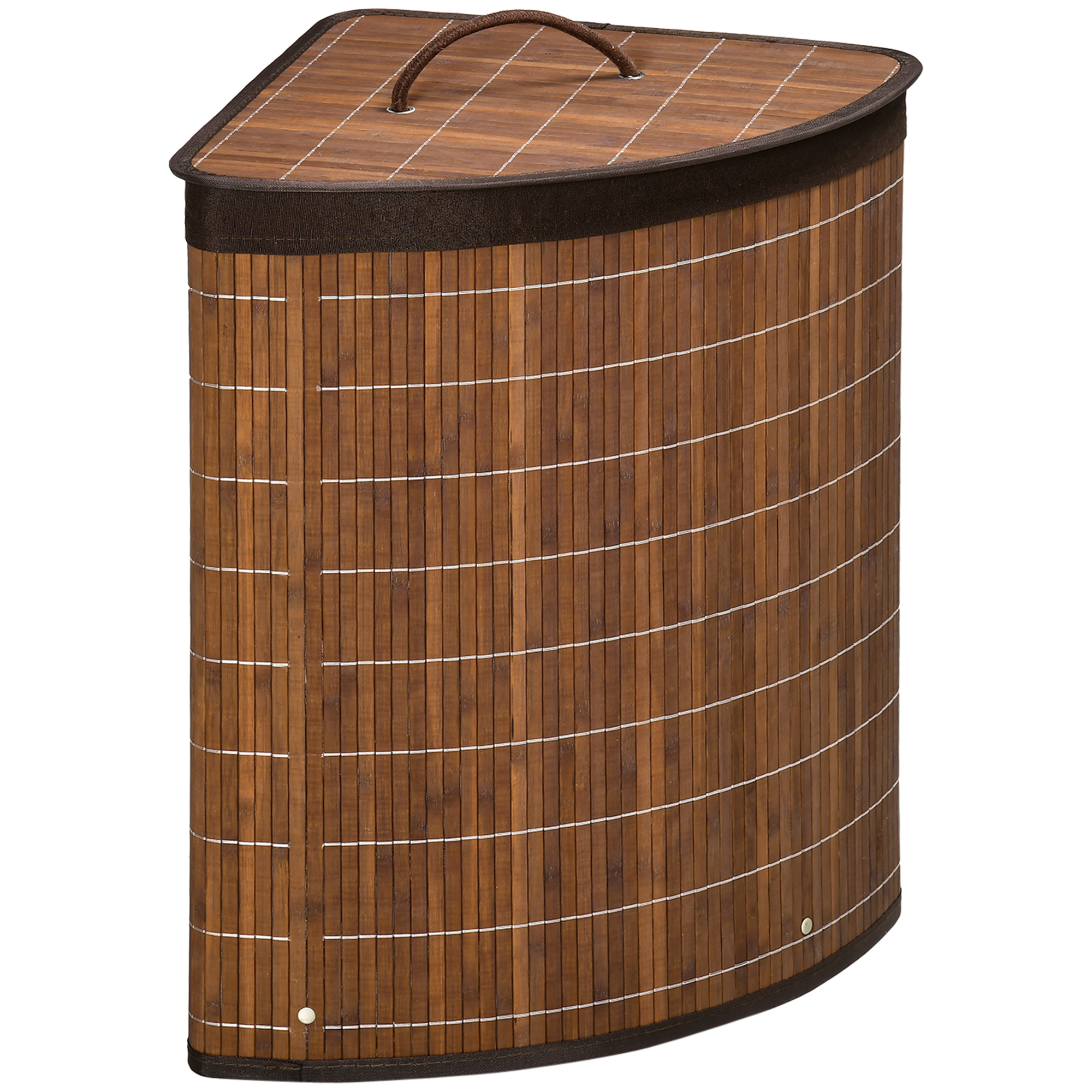 HOMCOM Cesto para Ropa Sucia de Bambú Capacidad de 55L Cesta para la Colada Esquinero en Forma de Abanico con Tapa y Bolsa Extraíble y Lavable, para Baño, Dormitorio, 38x38x57 cm Natural