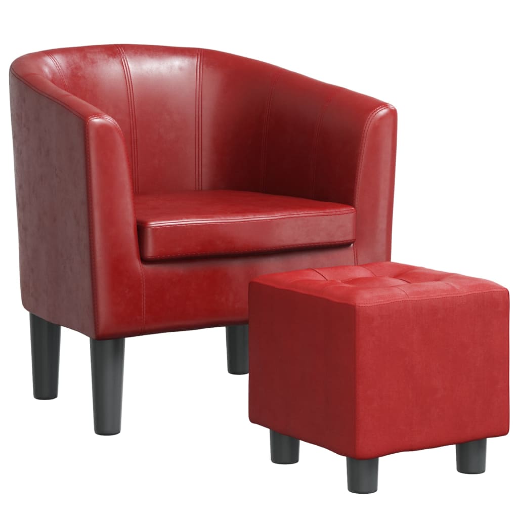 vidaXL Sillón diseño de cubo con reposapiés cuero sintético rojo tinto