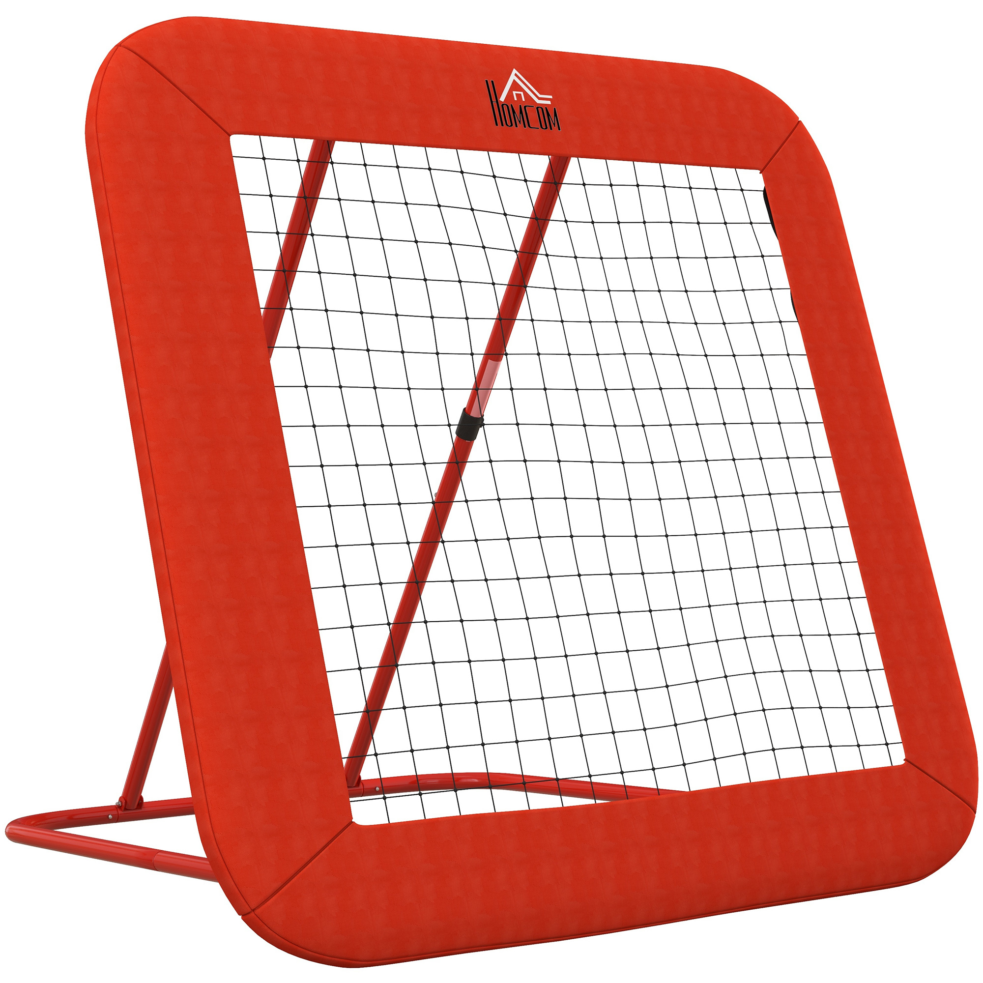 HOMCOM Rebotador de Fútbol, Rebotador de Fútbol Plegable con Borde Protector, Piquetas, Red de Pared de Rebote Regulable en 5 Niveles de Altura para Balonmano, Voleibol y Baloncesto, Rojo