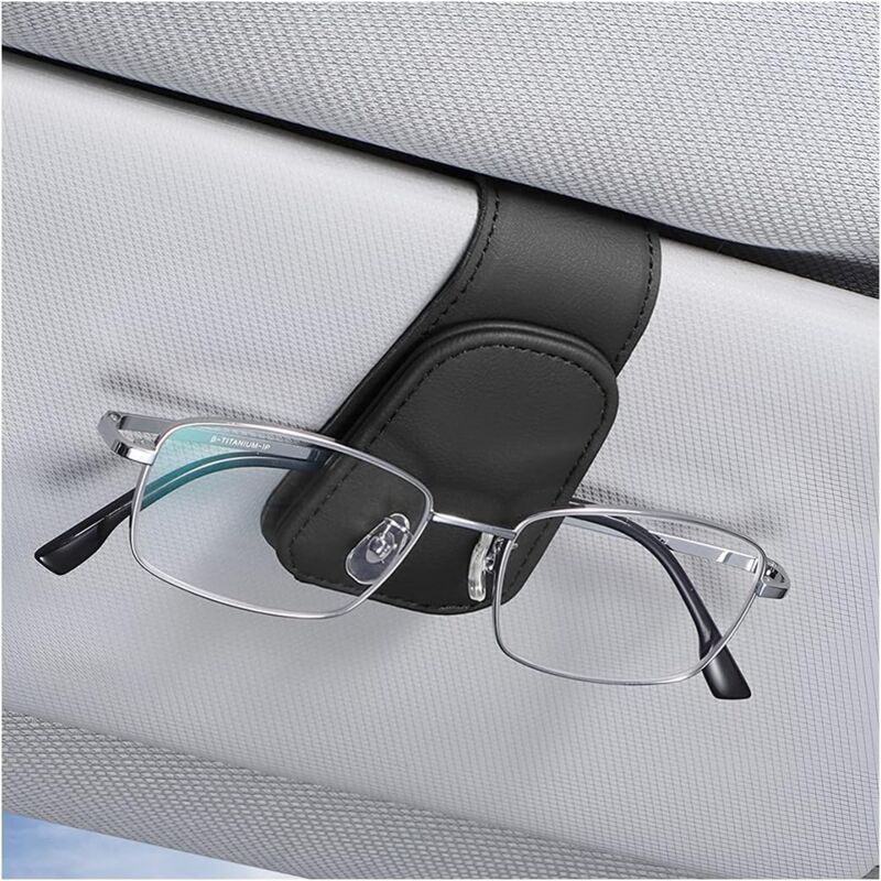 CA Soporte para gafas de sol con visera para coche, soporte de cuero para gafas, soporte magnético para gafas y tarjetero, accesorio universal para interior de coche para SUV y camionetas.