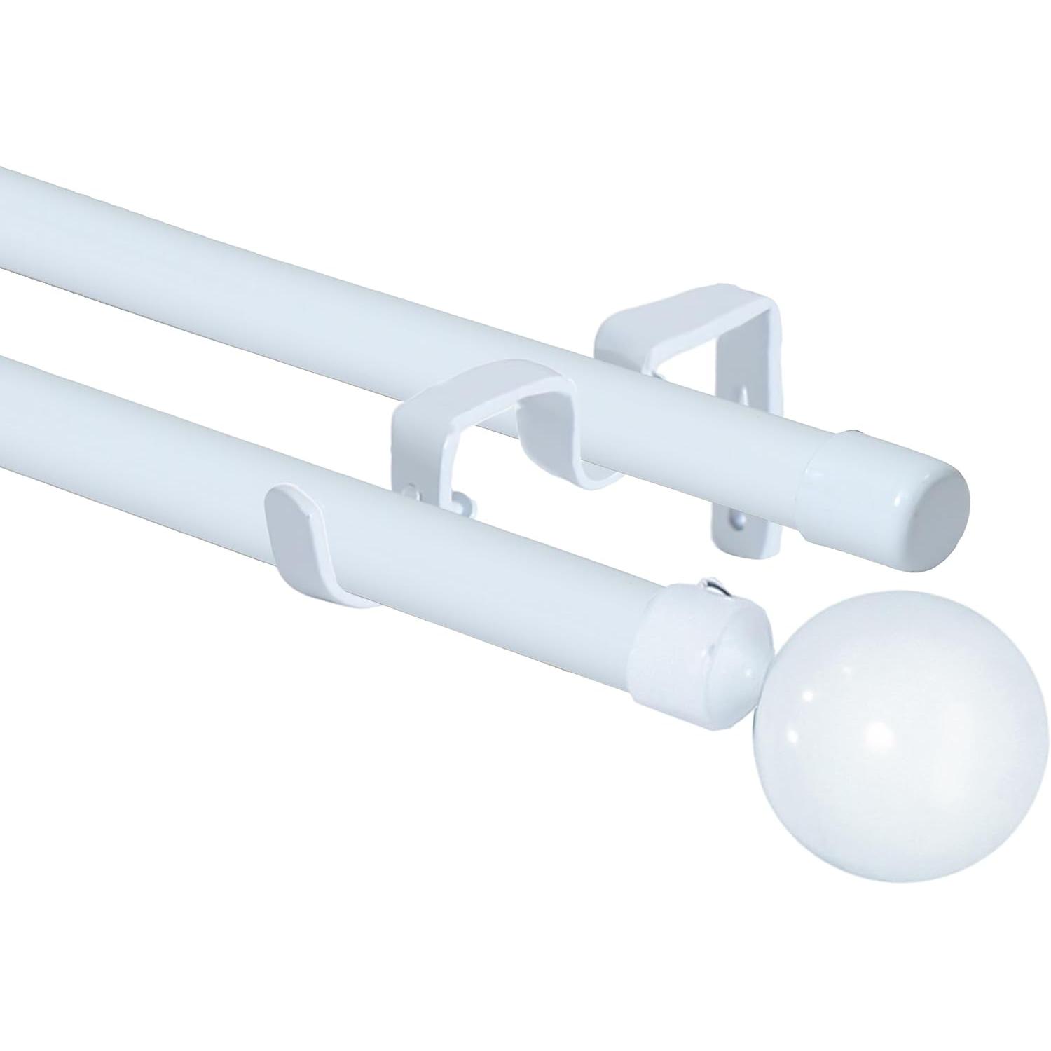Barras de Cortina Doble 70-120cm/120-210cm/160-310cm, Barra de Cortina Extensible 16-19mm, con Terminales Forma Redonda con Soportes, Barra de Cortina de Metal Ajustable para Sala de Estar
