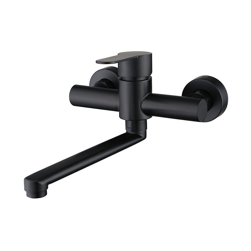 CA Grifo mezclador de cocina de acero inoxidable para montaje en pared, giratorio 360° para fregadero, agua caliente y fría ajustable, negro