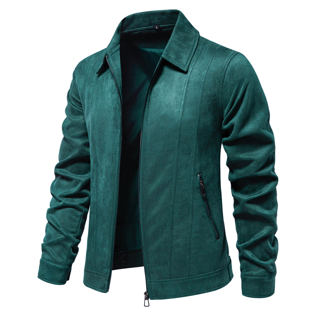 TK 2024 Otoño e Invierno Chaqueta de Solapa Nueva Chaqueta de Moda para Hombres Chaqueta de Ante para Hombres al Aire Libre