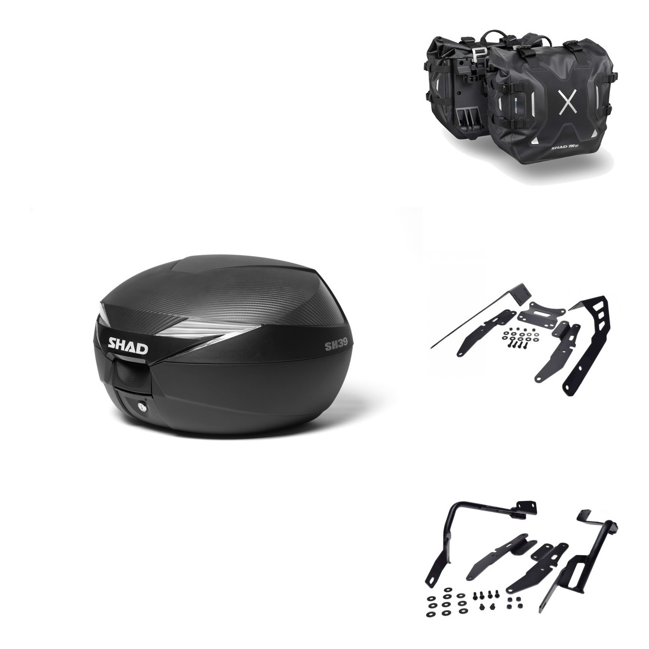 Tudetic Tr30 Saddle Bags with 3P Mounting Bracket Kit for Yamaha Tracer 900/GT 2018-2020, lockable and expandable motorcycle trunk made of durable ABS plastic.