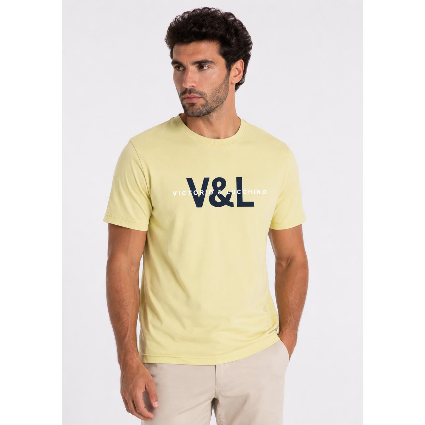 Victorio & Lucchino - Camiseta de Algodón Stretch con Gráfica de Pecho V&L