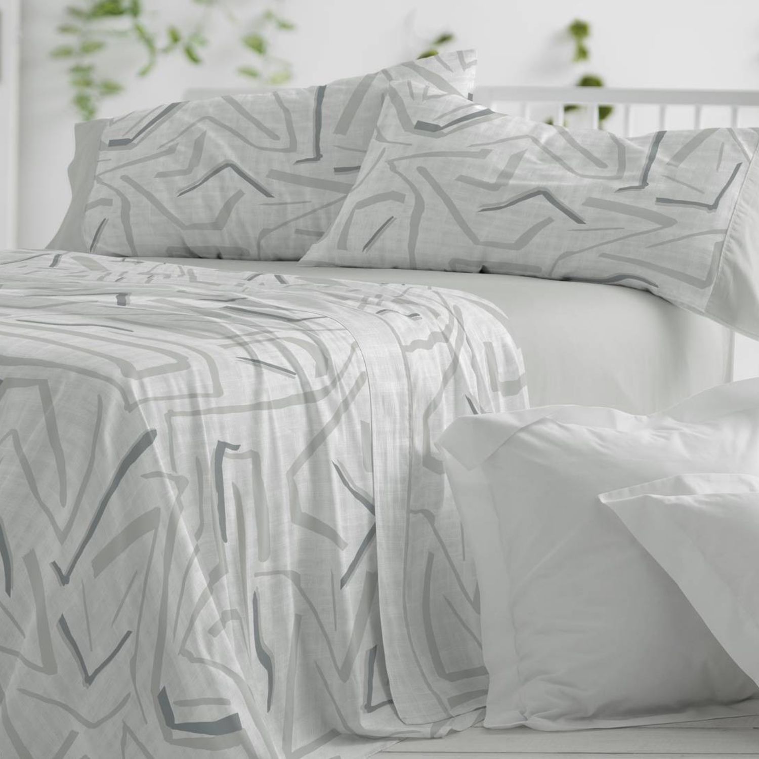 Juego Sábanas BURRITO BLANCO 100% Algodón Extrasuave Diseño Étnico Verde grisáceo - Larga Duración, Anti-Pilling - Cama 90-150cm
