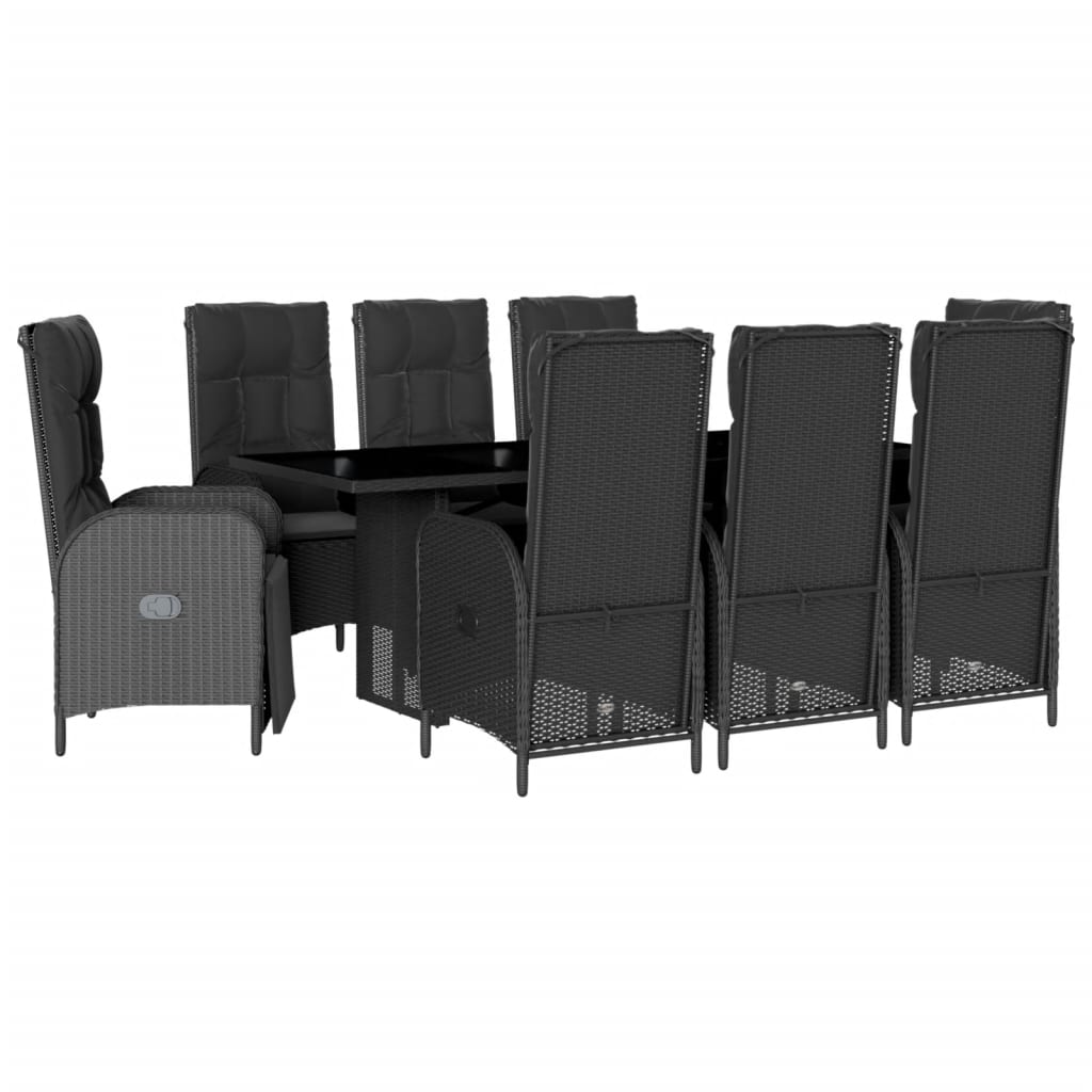 vidaXL Set de comedor de jardín 9 pzas y cojines ratán sintético negro