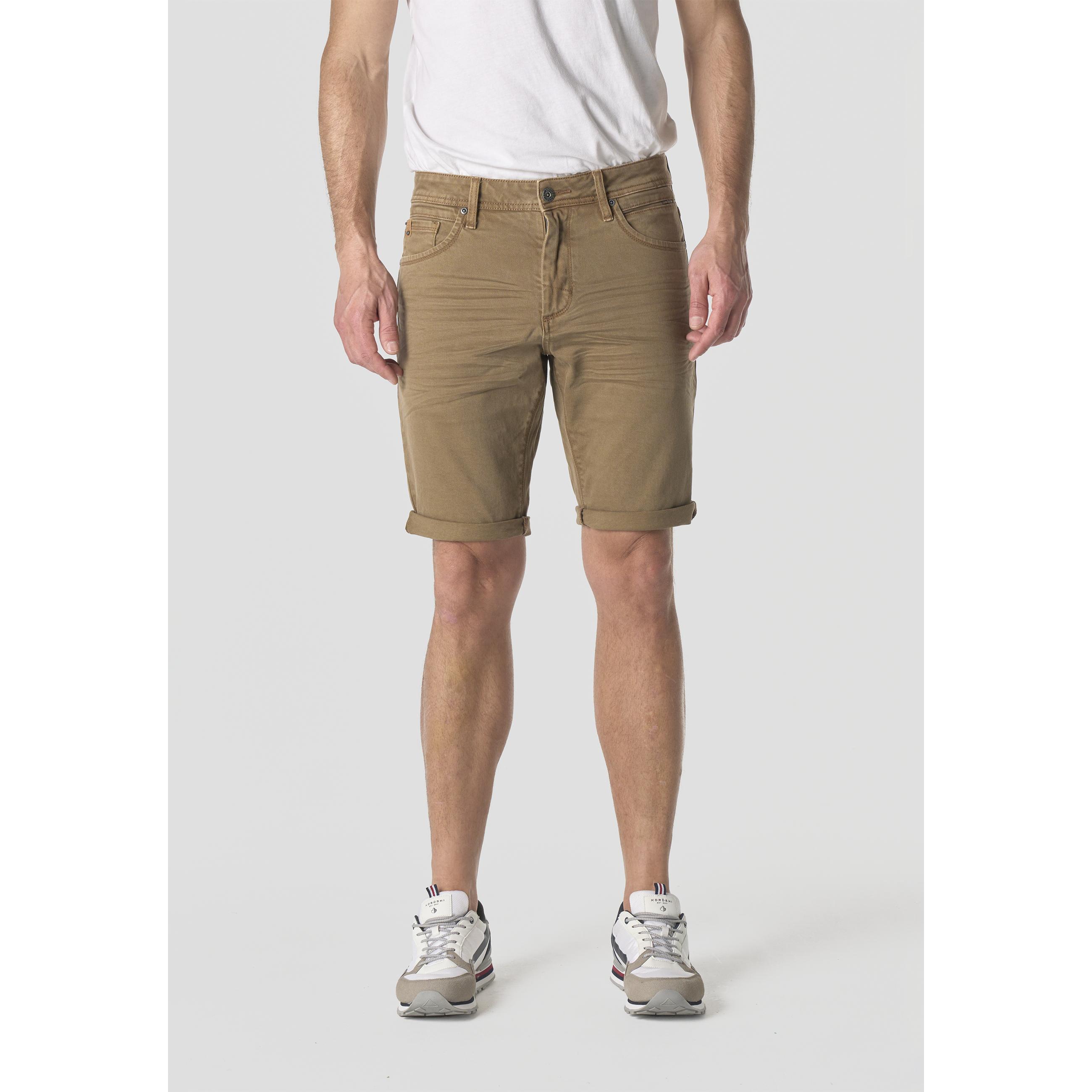 Koroshi - Bermuda jeans de algodón con elastano para hombre, corte regular y bajo con vuelta, ideal para verano