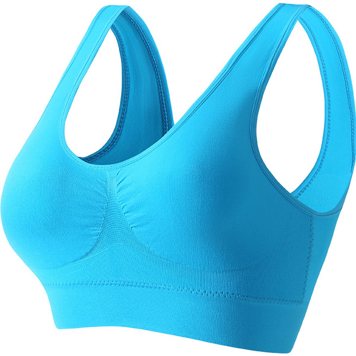 Naadloze sport- en yogabeha voor dames met beugel en uitneembare vulling, blauw,XL
