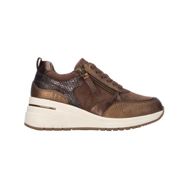 Zapatilla Cuña Mujer Refresh 176177: Estilo Urbano y Confort, Cremallera Práctica, Multitextura Bronce