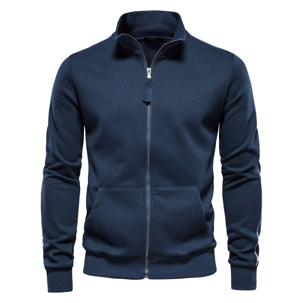 TK Suéter de manga larga con cremallera y cuello levantado para hombre, cárdigan informal deportivo versátil con contraste de Color, novedad de otoño e invierno de 2024