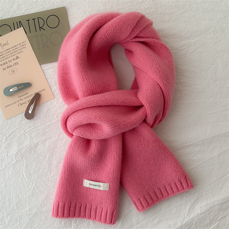 TK Bufanda de lana 100% pura de alta calidad para mujer, cálida en invierno, tejido sencillo, versátil, color liso, calentador de cuello, estilo para parejas.