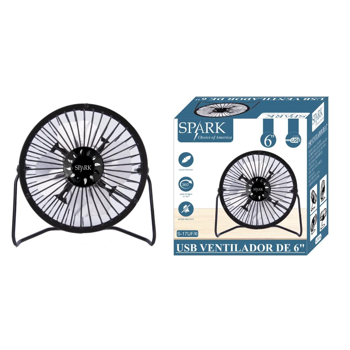 SPARK -Mini Ventilador USB de 4 o 6 Pulgadas. Diseño Ultra Silencioso. Enchufable en la PC. Botón de Encendido /Apagado.Verano . Ligero.