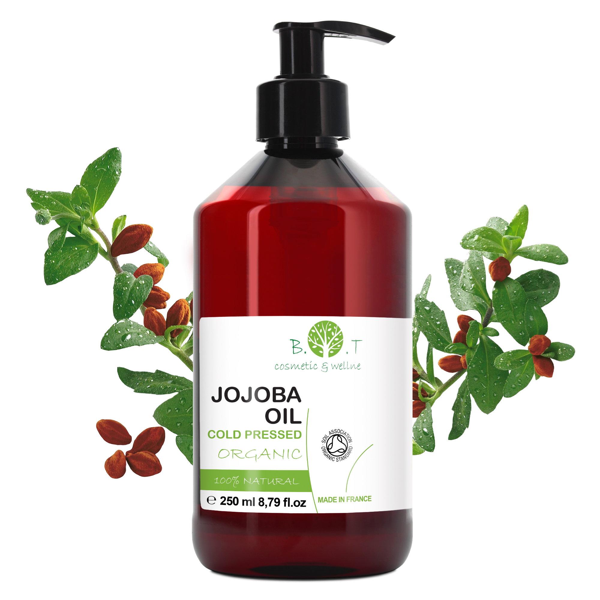 Aceite de Jojoba Puro 100% BIO Orgánico Prensado en Frio Natural Vegano Hidratante para Cabello, Cara, Cuticulas, Cuerpo y Uñas Jojoba Oil Sin Hexano- B.O.T Cosmetic & Wellness