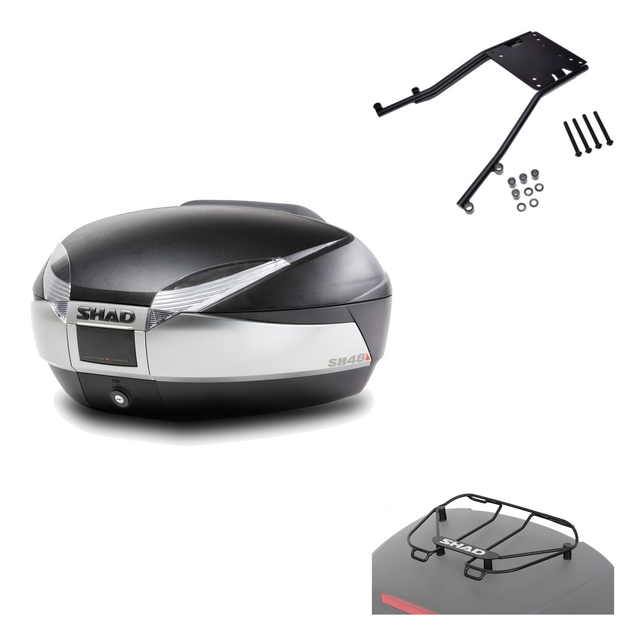 Baul Trasero + Herraje Montaje + Parrilla Portabultos Sh48 Titanium Premium KIT-185275
