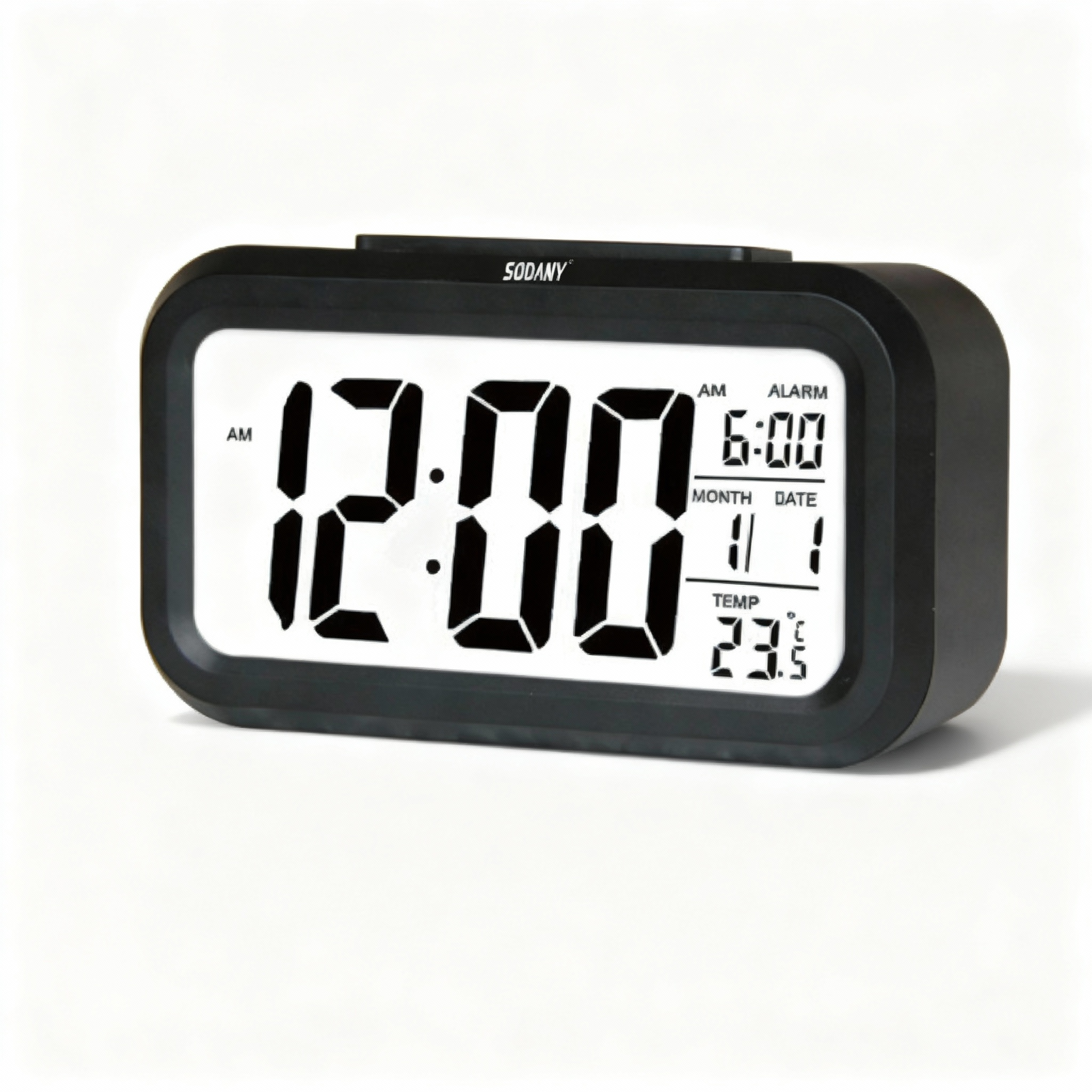 SODANY Reloj Despertador Digital Inteligente Pantalla LCD Grande con Luz Nocturna Sensor de Temperatura y Calendario