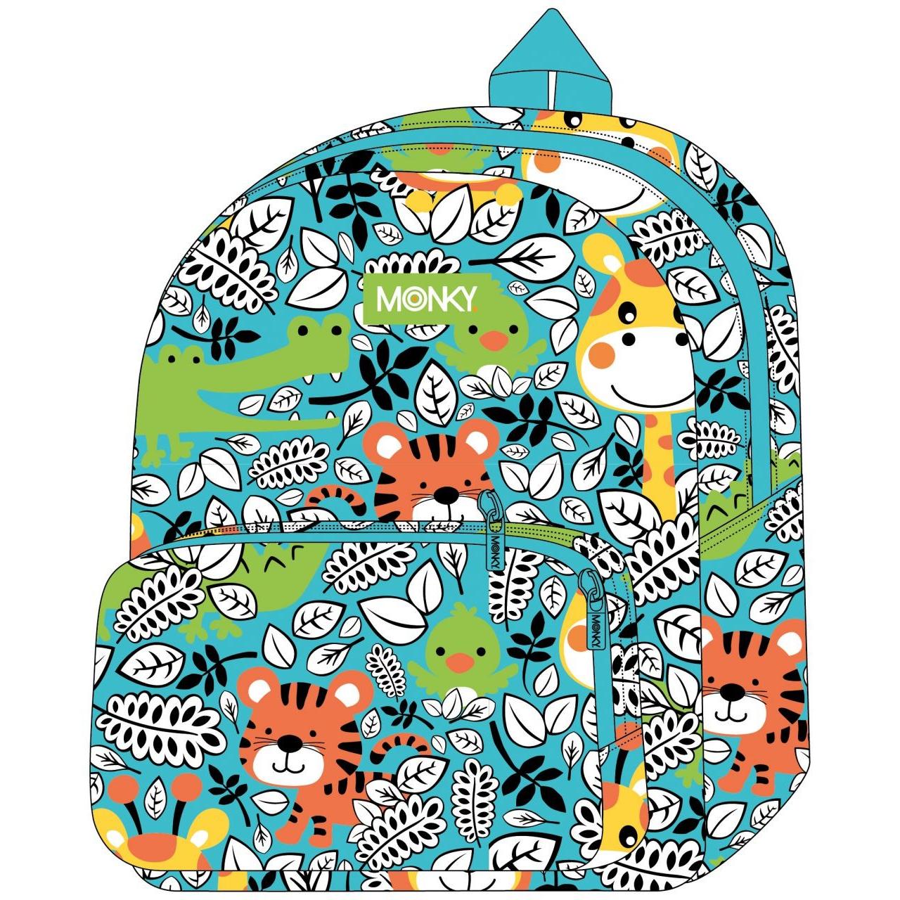 Mochila C/Bolsillo Monky Safari 28cm Producto Oficial, Producto Escolar Para Niños y Niñas