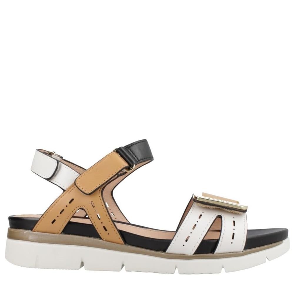 Cómoda Cómoda y elegante sandalia mujer de Stonefly ELODY-23 en suave piel blanca, cuero y negra. Ajustes velcro. Cuña con plataforma con tecnología BLUSOFT amortiguadora Altura Tacón bajo (1-3 cm) Referencia 220834-BSD