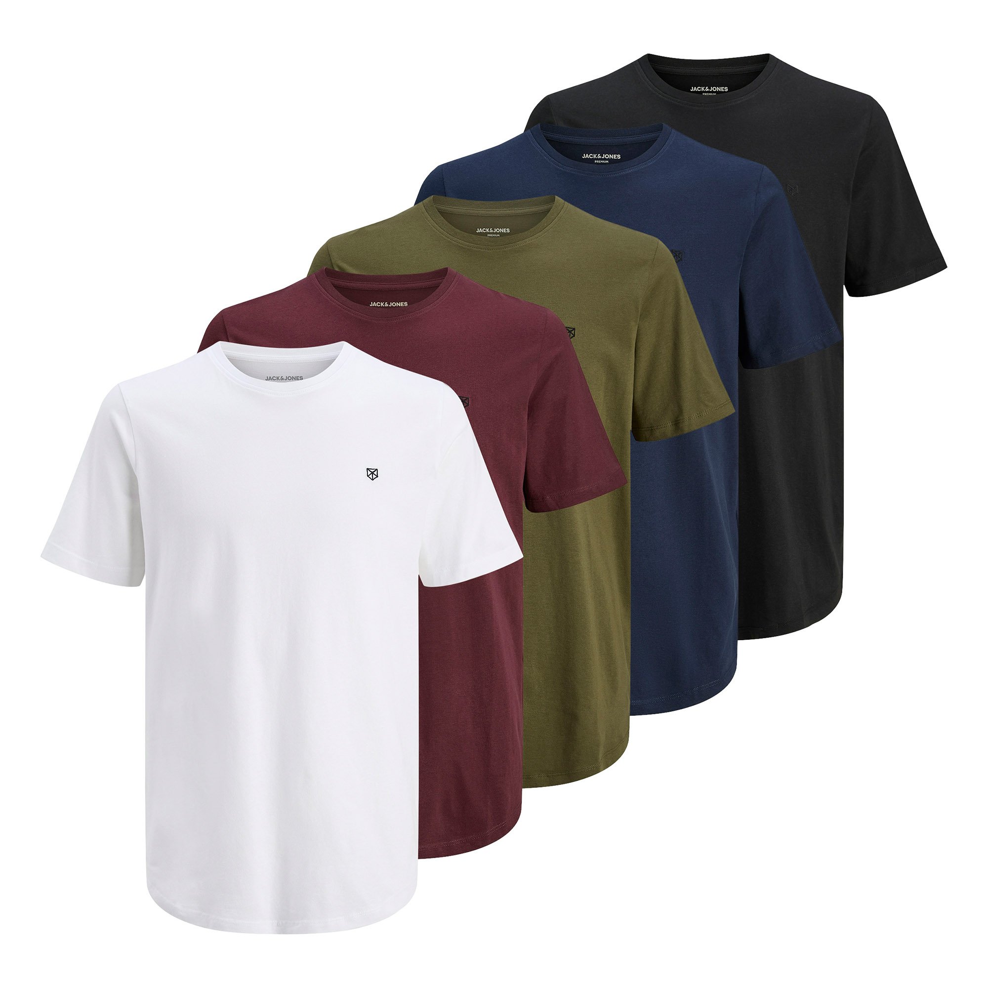 JACK&JONES Camiseta hombre, lote de 5 - JPRBLABRODY TEE CREW NECK 5PK, manga corta, cuello redondo, algodón JPRBLABRODY TEE CREW NECK 5PK