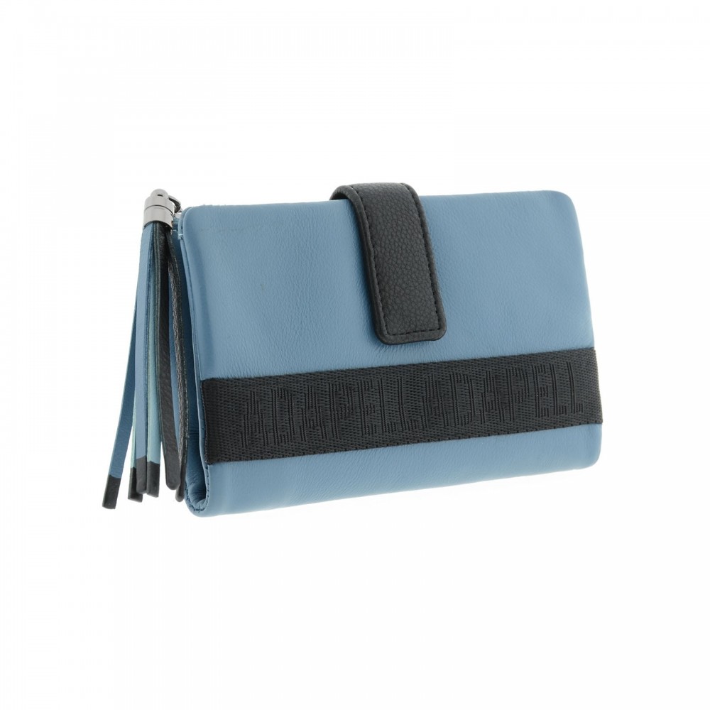 Billetero Sra. Lulu 4136, Marca Adapell, Fabricado en Cuero, Colores Beige y Azul Claro