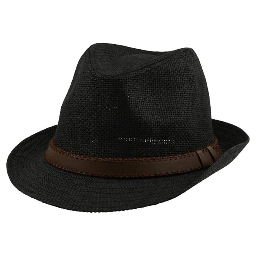 Sombrero de paja Estilo Trilby para Hombre, Mujer Adulto Gorro Clásico de Ala corta Ideal para Playa, Vacaciones, Kebedo Moda