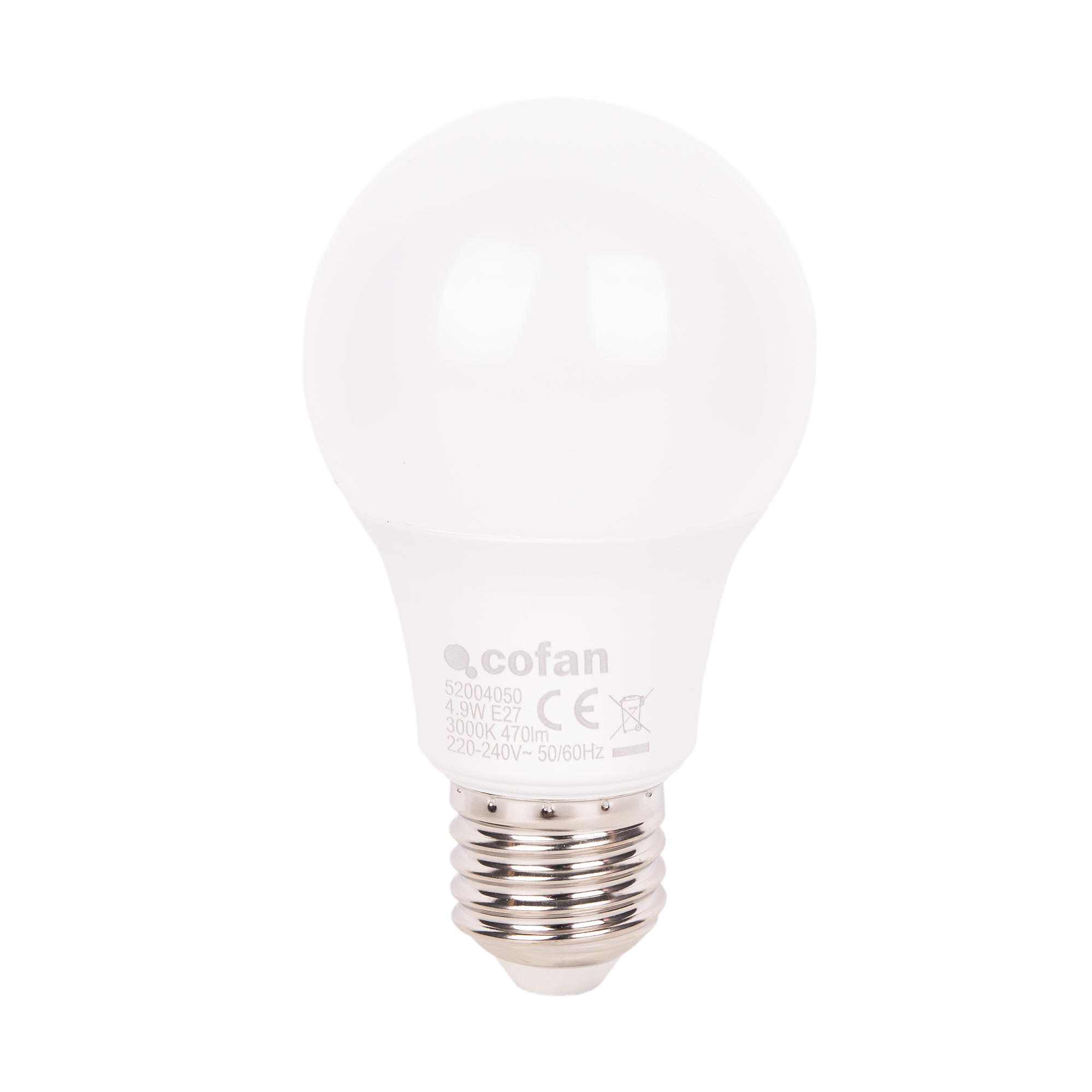 Cofan Bombilla LED classic E27 4,9 W 3000 K 470 lúmenes, Luz cálida 3000 K, Ahorro de energía, Apertura del haz de luz 180°
