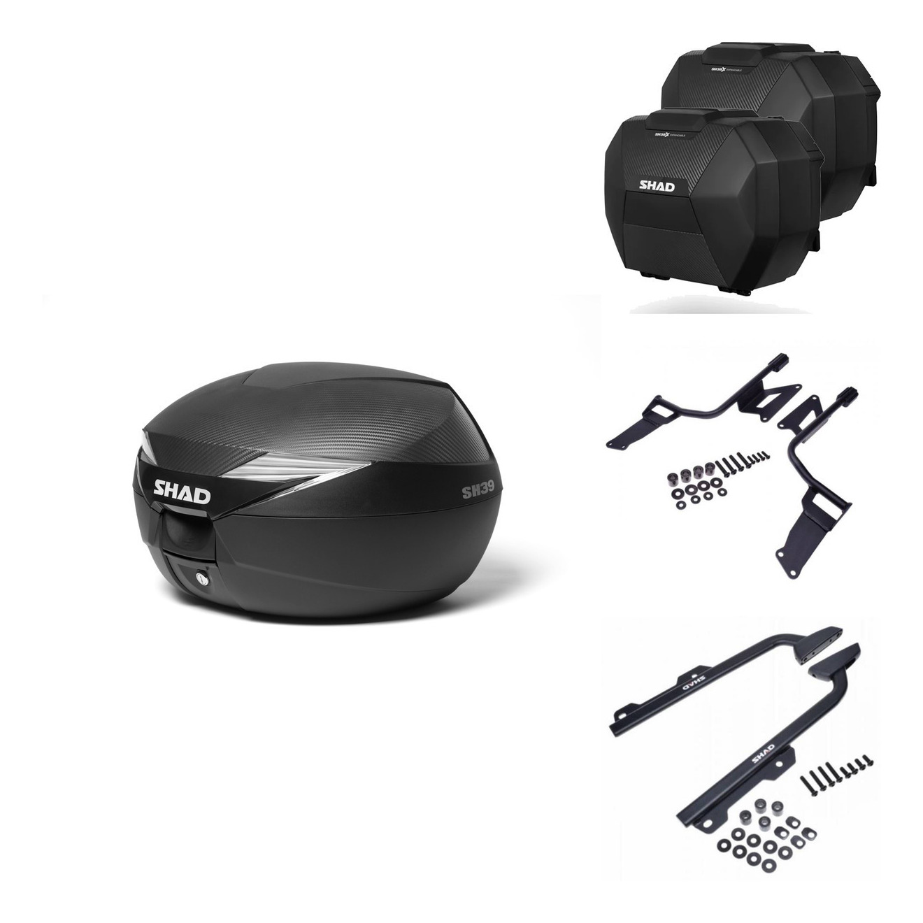 Tudetic SH38X Carbon Motorcycle Trunk with Mounting Kit for Yamaha MT09 Tracer 2015-2017, Lockable ABS Plastic Case, Expandable Saddle, Ideal for Helmet Storage.