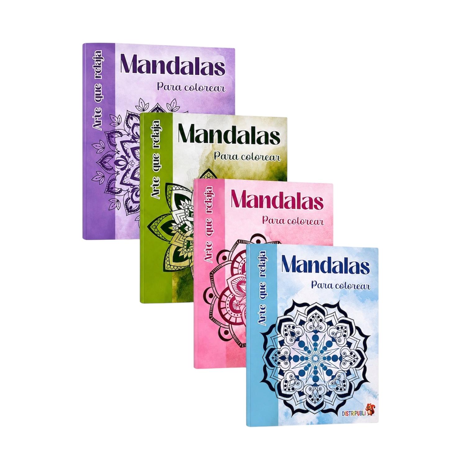 Pack de 4 Libros de Mándalas para Colorear 192 Páginas de Diseños Creativos y Patrones Antiestrés para Adultos Ideales para Relajación, Meditación y Creatividad - Distripubli