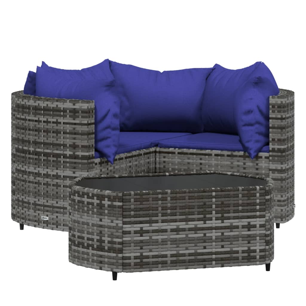 vidaXL Set de muebles de jardín 4 pzas y cojines ratán sintético gris