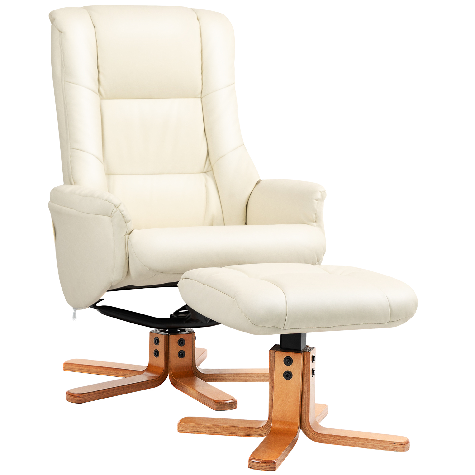 HOMCOM GARSillón relax con taburete, sillón de televisión con función reclinable, función basculante, sillón de TV con respaldo alto, patas de madera para sala de estar, dormitorio, cuero sintético