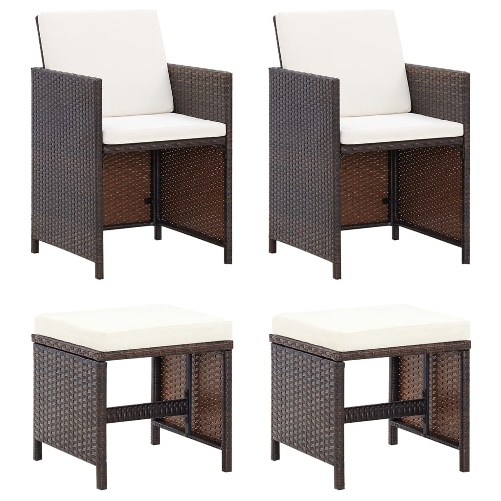 vidaXL conjunto de silla de jardíntaburete 4 piezas ratán PE