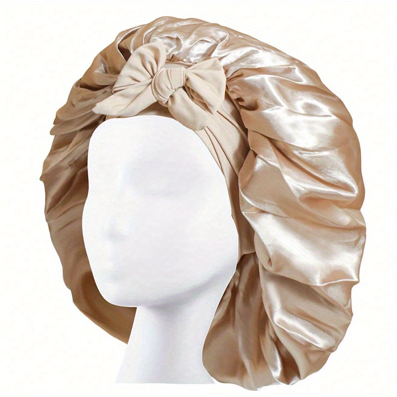 TK Gorro de seda para dormir,Gorro de dormir de satén para mujer, Gorro de dormir ajustable con elástico, doble capa, reversible, transpirable, Gorro de dormir de poliéster, protege el pelo rizado.