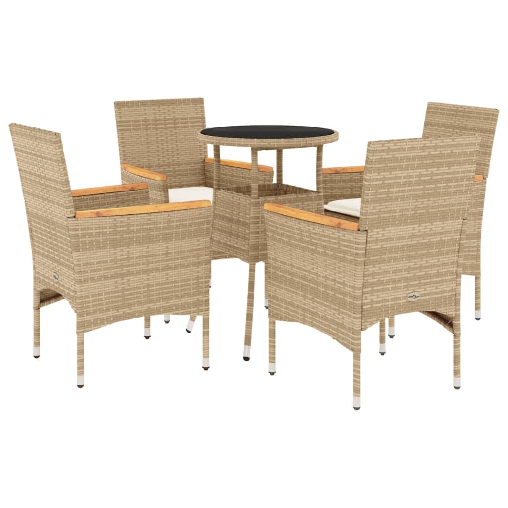 vidaXL Set comedor jardín 5 pzas cojines ratán sintético vidrio beige