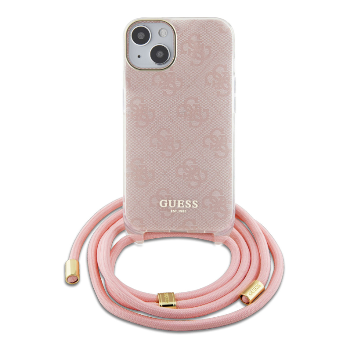 Funda Guess en Silicona diseño 4G con Cordón para iPhone 15 | 14 | 13 color Rosa GUHCP15SHC4SEP