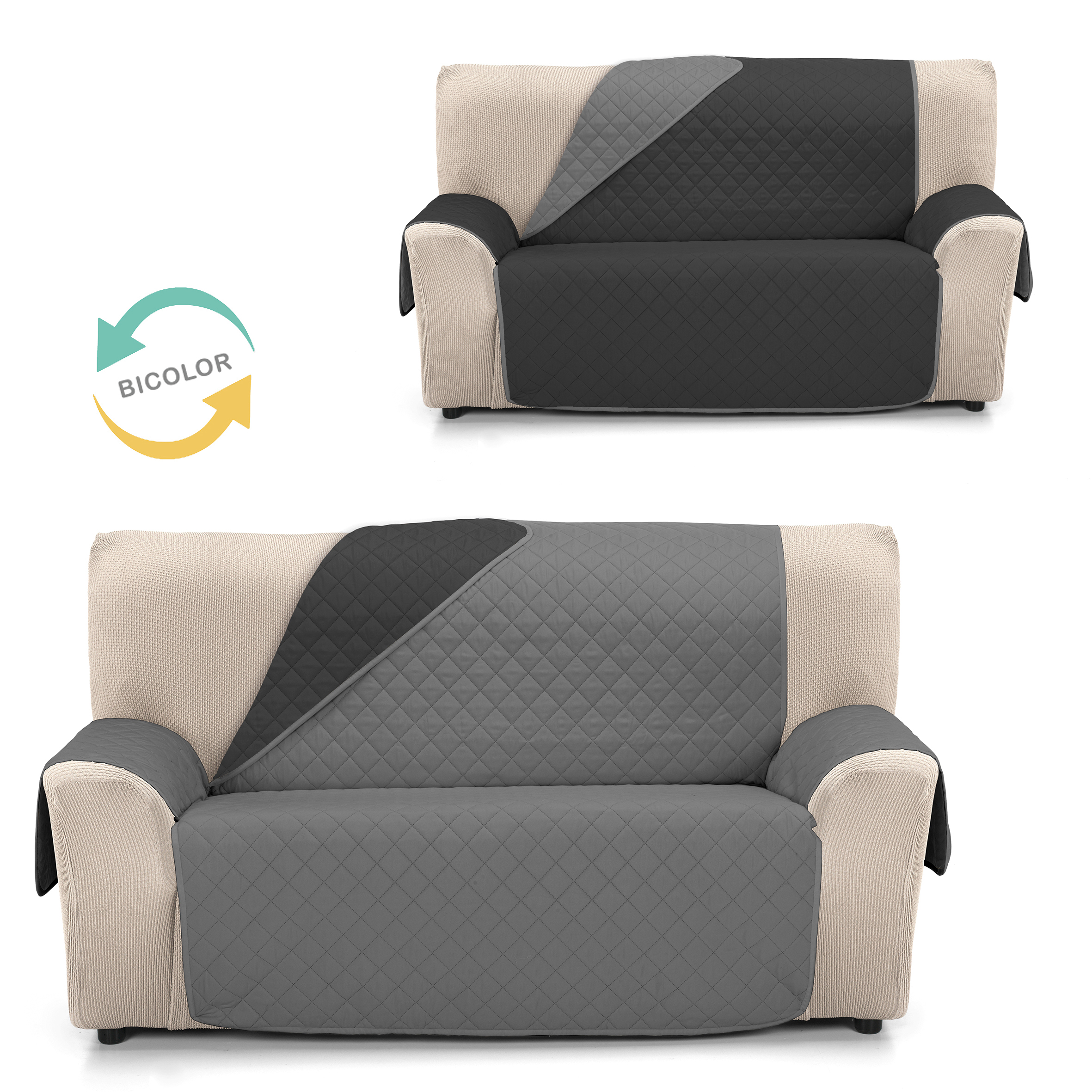 Cubre Sofá Reversible JOYA de Valentia Home | Acolchado | Protección Completa | Ajuste Perfecto | Protector funda sofá | Funda Sofá para Inviero y Verano