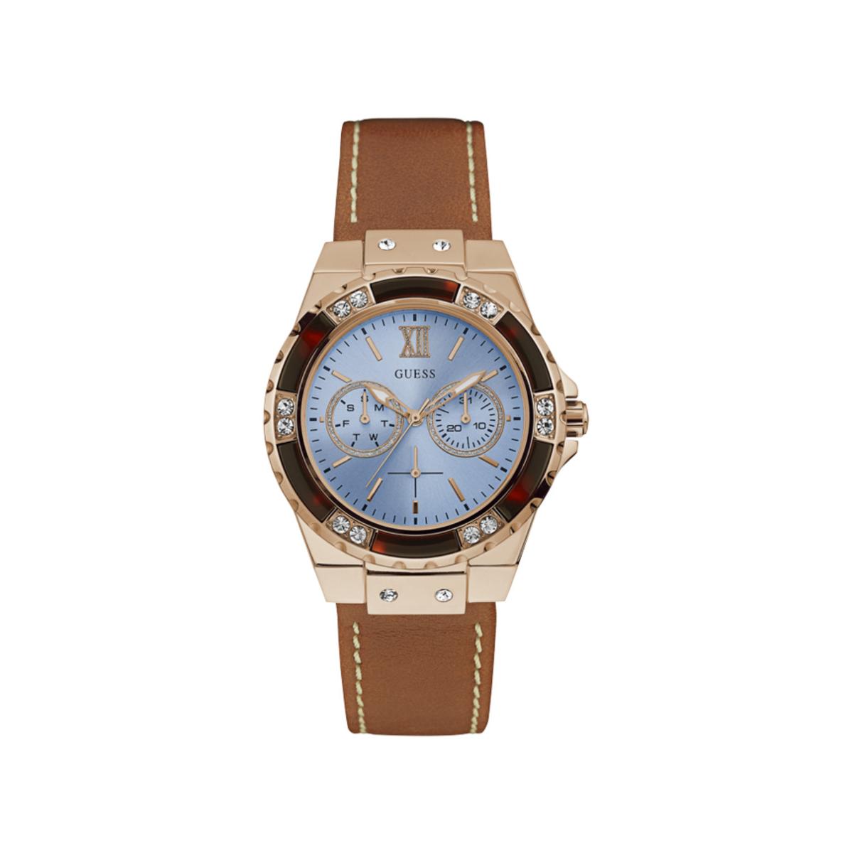 Guess Reloj Mujer Caja De Acero Pulsera  De Color Marrón Resistente Al Agua 5 Atm W0775l7