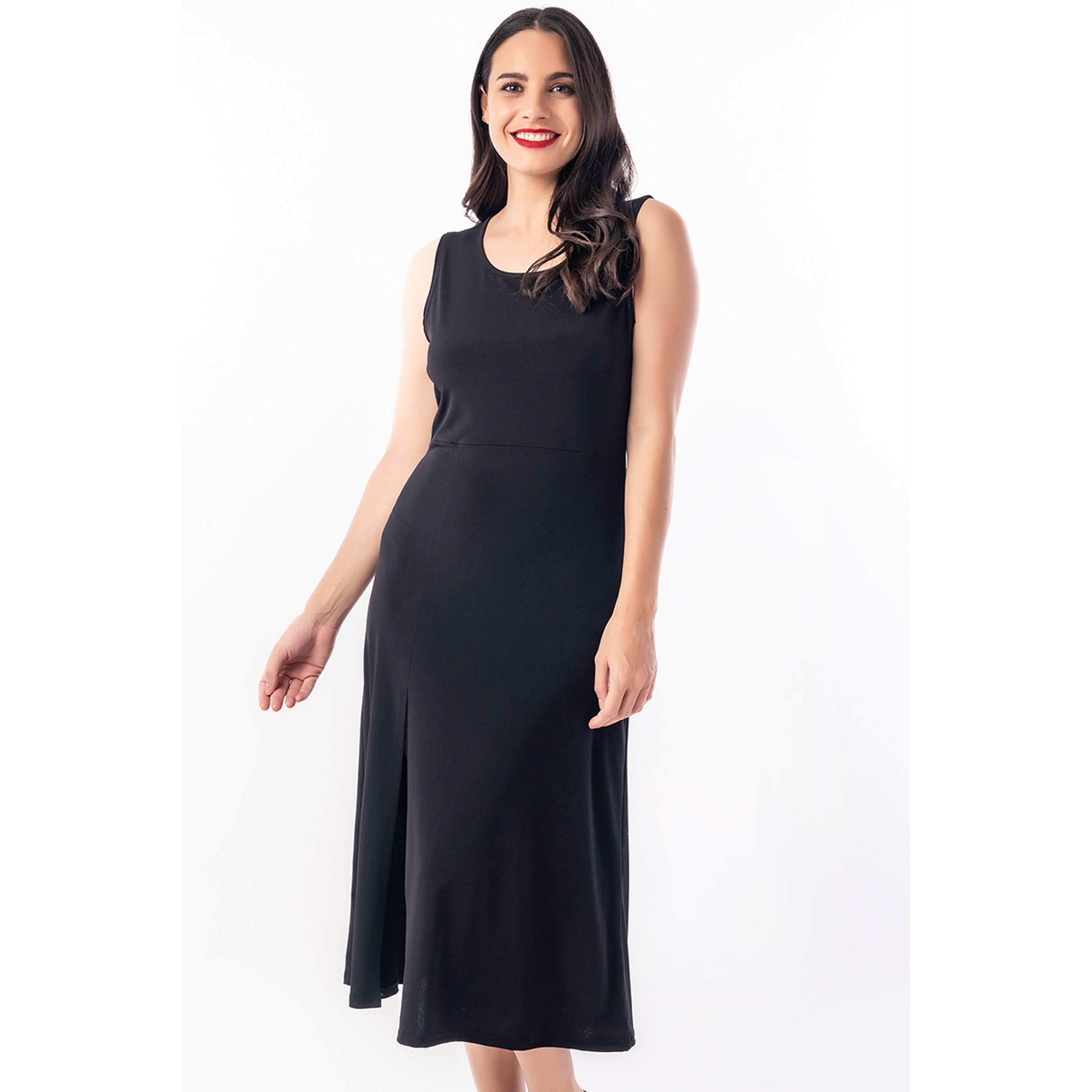 Vestido Mujer Midi Liso Sin Mangas con Abertura Frontal - Genuine