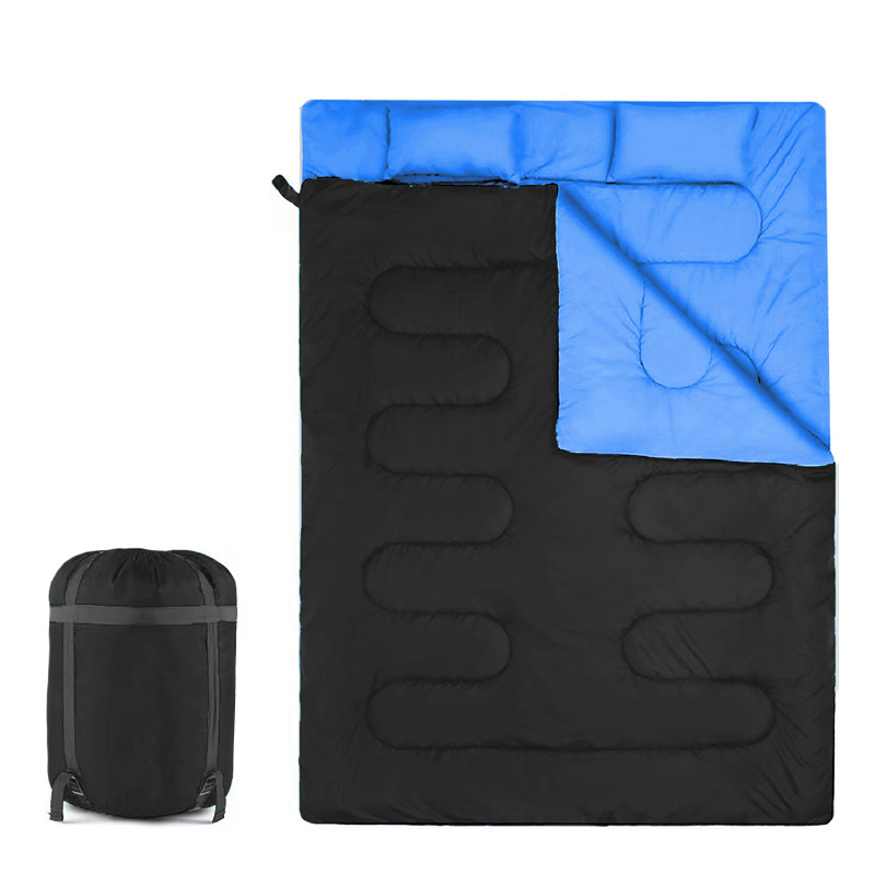 TK Saco de dormir Doble para adultos Con 2 cojines-Saco de dormir impermeable tamaño Queen XL para todas las Estaciones, camping, senderismo, mochilero, SACOS de dormir para 2 personas para