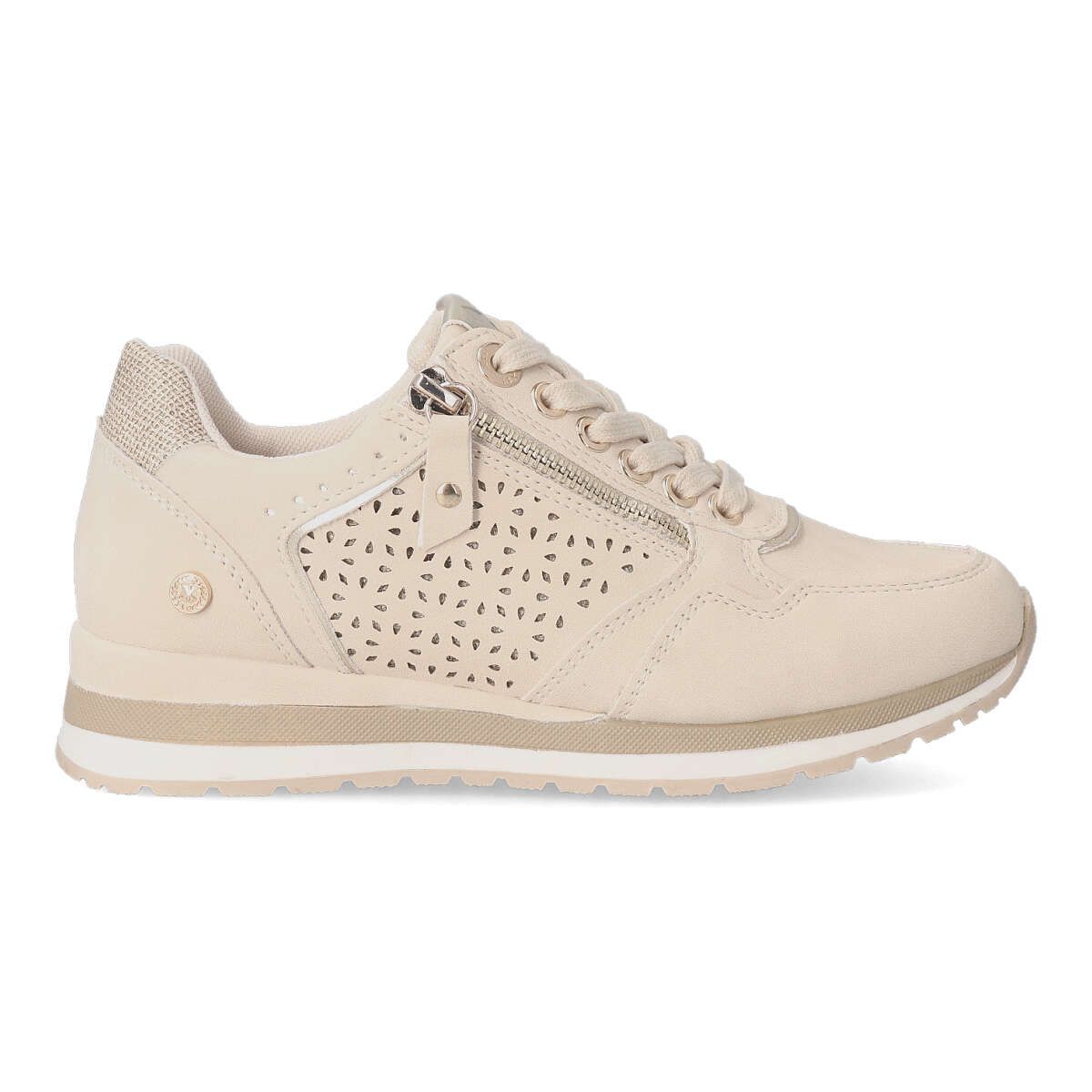 XTI - Zapatillas casual sport con cremallera y cordones para mujer, versátiles y cómodas, color beige, modelo XTI Zapato Casual Sport Cremallera
