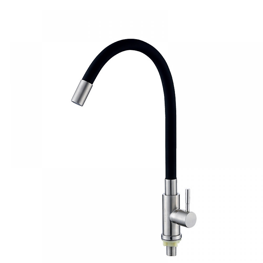 CA Grifo mezclador para fregadero de acero inoxidable y color negro con caño giratorio alto flexible y flexible para agua fría.