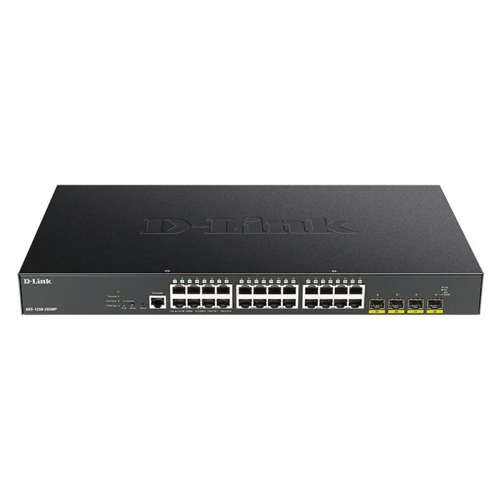 D-Link - Switch gestionado L3 DGS-1250-28XMP/E con 24 puertos PoE Gigabit y 4 puertos 10Gb, soporte QoS y VLAN