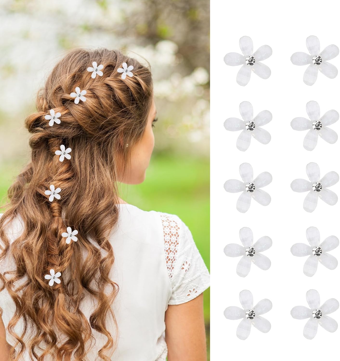 10 mini pinzas para el pelo de Flores with diamants of imitation, Elegantes Horquillas para el pelo, pinzas Decorativas para el pelo de Flores, Flores pinzas para el pelo de Boda