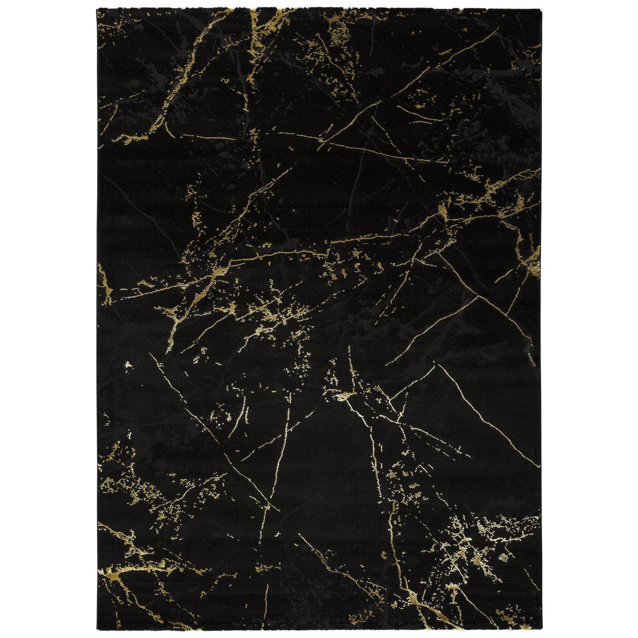 ATTICGO Alfombra de Interior Estilo Geométrico en Negro - Gold 23438 | 160X230, 60X120, 80X150, 140X200 cm
