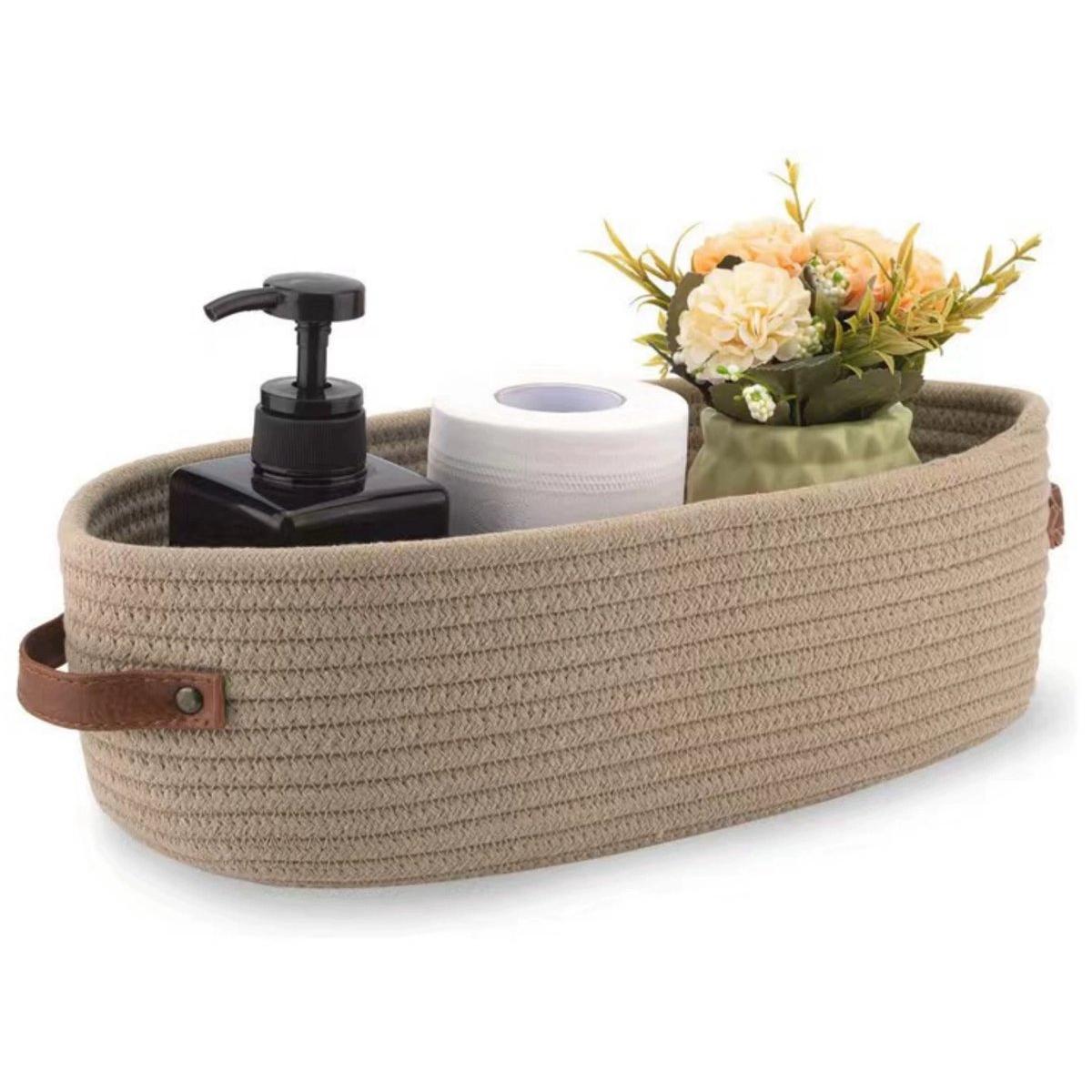 Cesta de almacenamiento de algodón - Cesta tejida para artículos de escritorio y del hogar - Caja de almacenamiento decorativa para cosméticos y aperitivos - Cesta elegante para un interior organizado - Gris claro