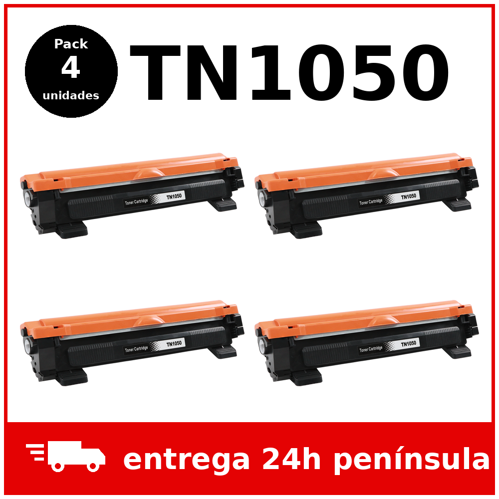 Pack 4 Tóner Compatible Brother TN1050 TN-1050 Negro 1.000 páginas – DCP-1510 DCP-1512 DCP-1610W DCP-1612W HL-1110 HL-1112 HL-1210W HL-1212W MFC-1810 MFC-1910W