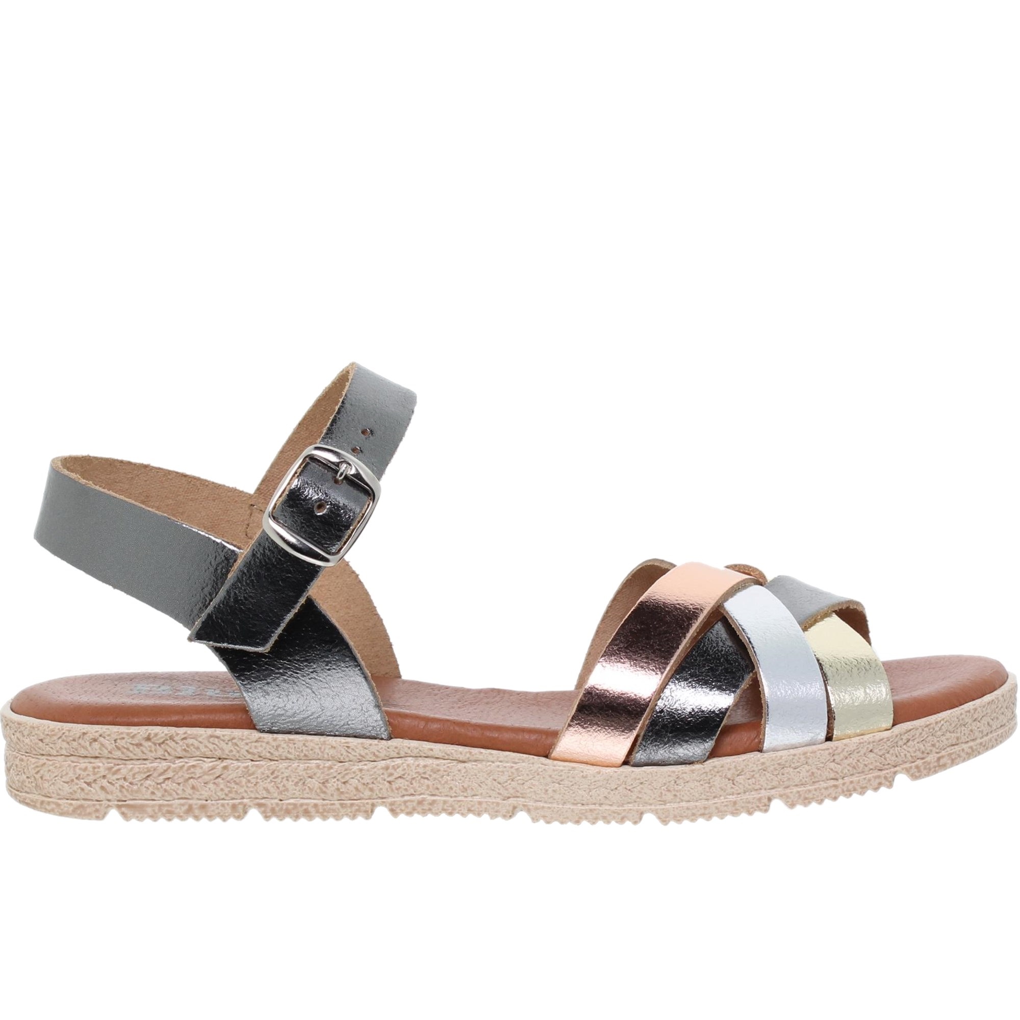 Sandalia plana mujer piel metal - Blusandal 235BLU - Fabricada en España