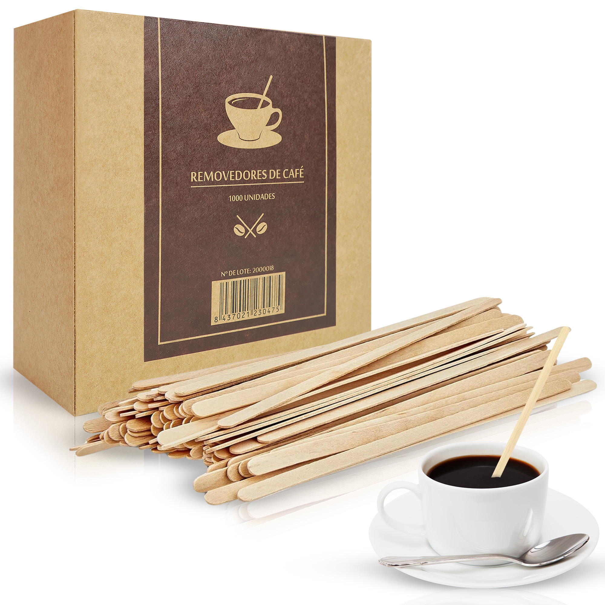 MARCPRINT 1000 Palitos 14cm Cafe Desechables - Paletinas Cafe Desechables de Madera de - Paletinas de Cafe 100% Naturales y Biodegradables - Palitos Removedores de Cafe - Agitadores Cafe y Te