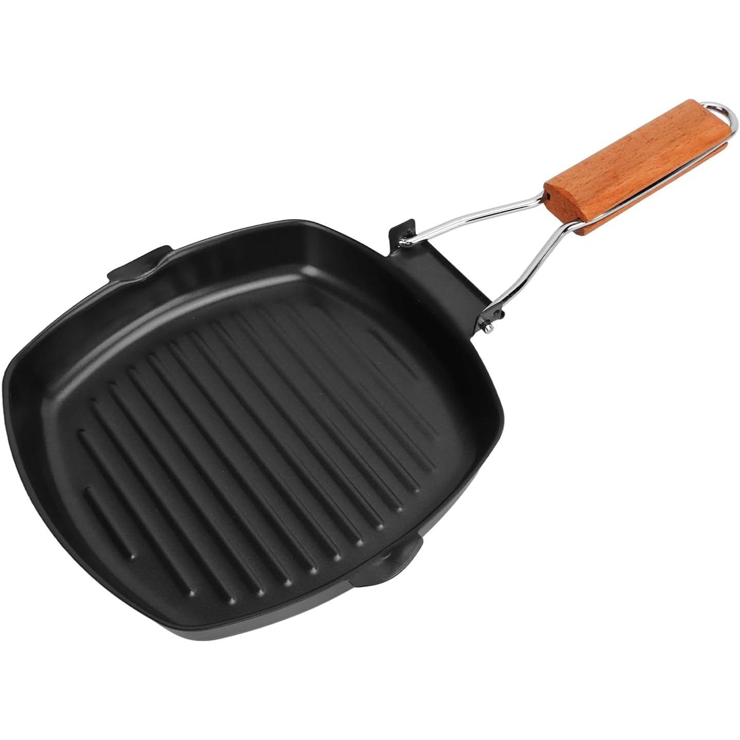 Asadora Cuadrada Antiadherente de Acero – Plancha de Cocina para Todo Tipo de Fuegos (Gas, Eléctrica, Induccion y Vitrocerámica) – Calor Uniforme, Fácil Limpieza y Mango Ergonómico – Tamaños 25x25 cm y 27x27 cm – Ideal para Carnes, Verduras y Pescados