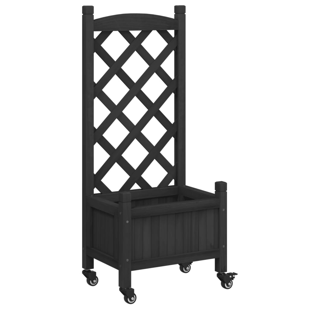 vidaXL Jardinera con enrejado y ruedas madera maciza de abeto Color Marrón,  Gris,  Negro y mas