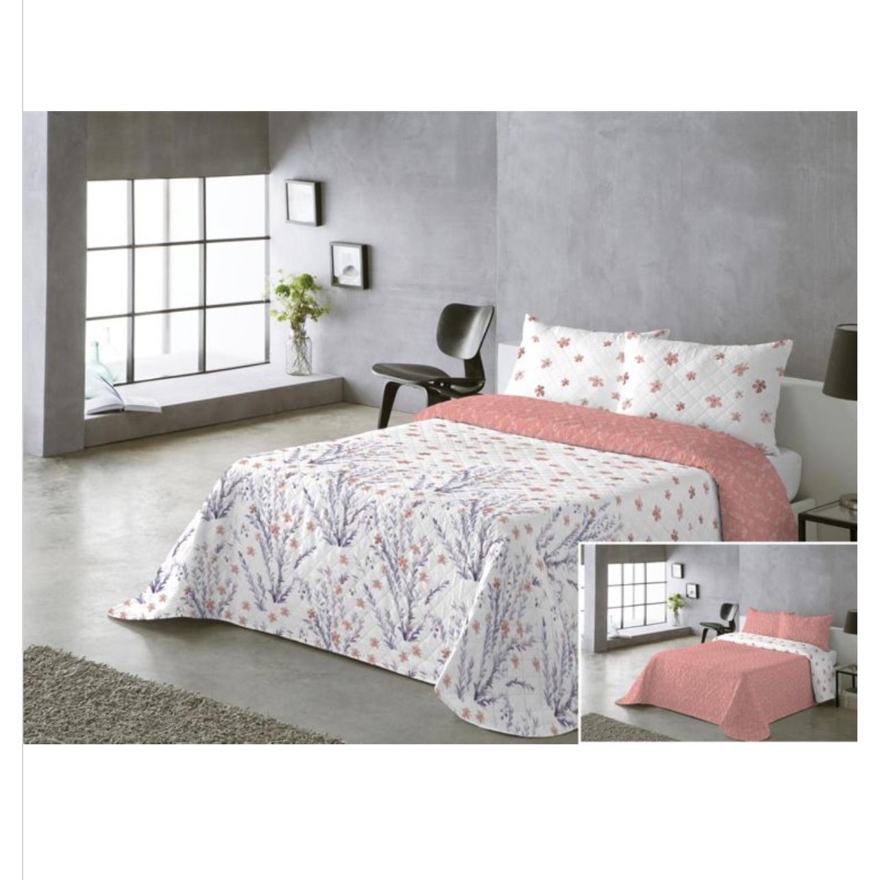 Colcha Estampada Reversible Rocio Coral - Cama 90.105.135.150.180 Cm